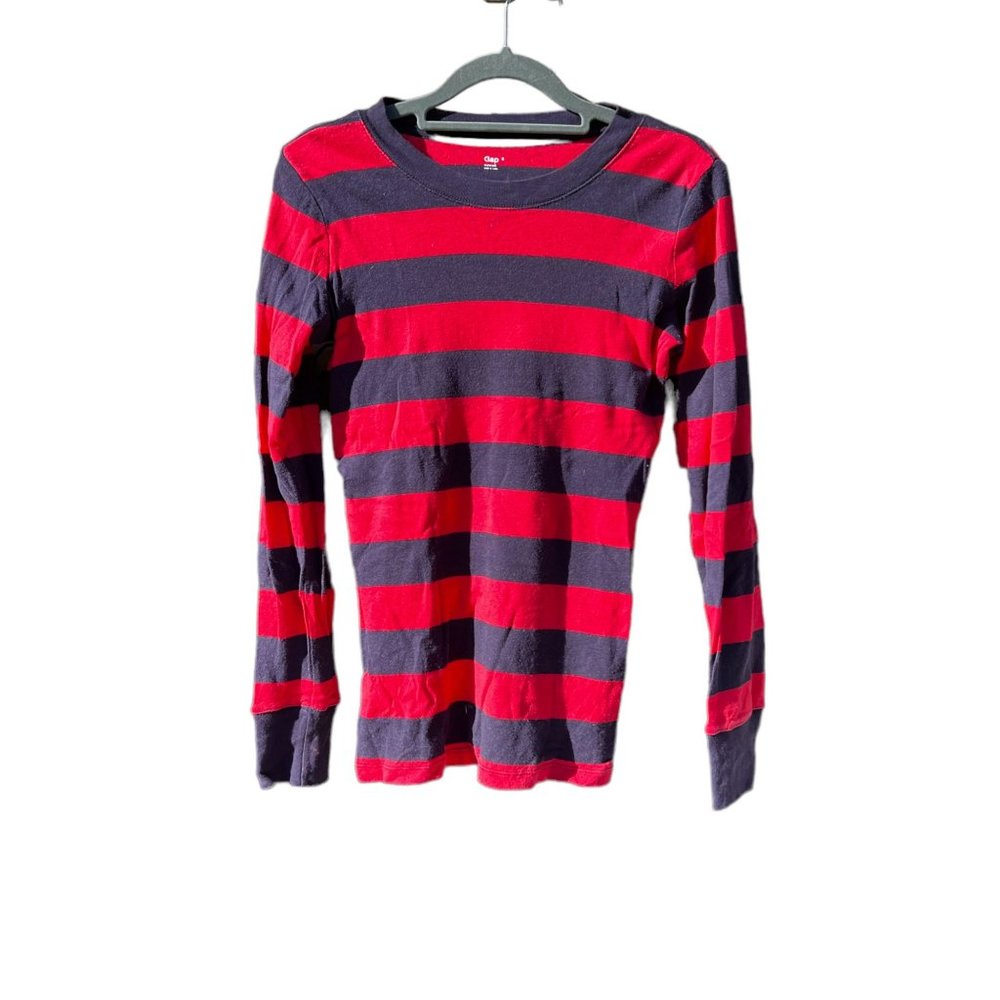 Vintage Y2K GAP Red and Black Stripped Long-Sleeve Shirt, Size Small